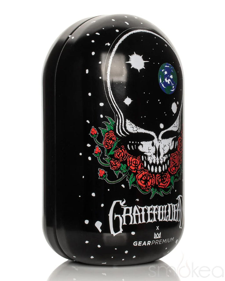 Black GEAR Premium x Grateful Dead Space Your Face collectible tin with skull and roses design