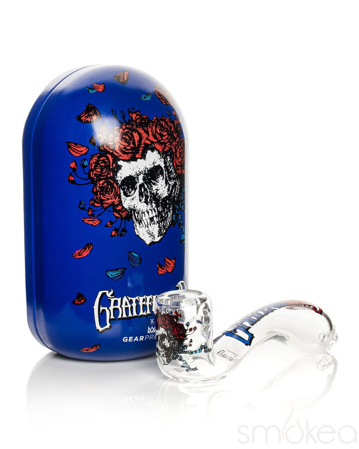 GEAR Premium x Grateful Dead 5.5" Bertha Sherlock hand pipe with collectible skull and roses tin