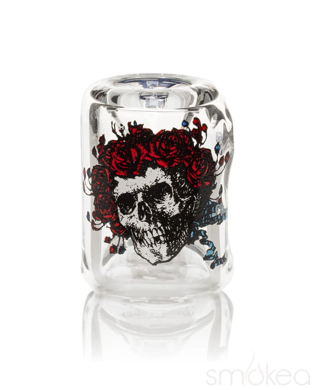 Grateful Dead skull and roses decal on the GEAR Premium Bertha Sherlock pipe's glass bowl