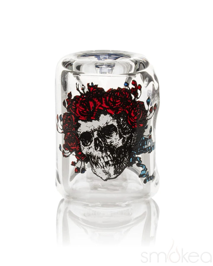 Grateful Dead skull and roses decal on the GEAR Premium Bertha Sherlock pipe's glass bowl
