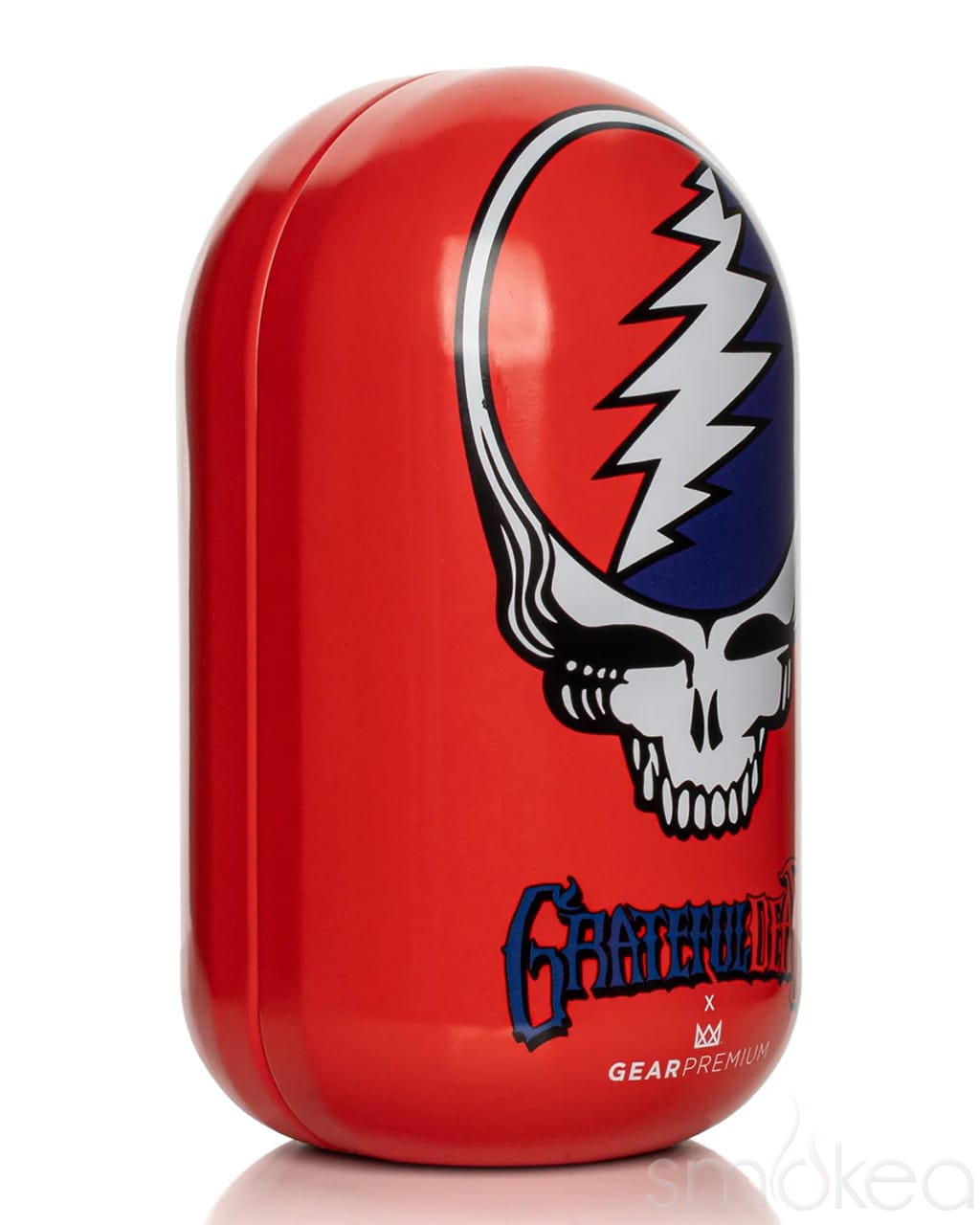 Red GEAR Premium x Grateful Dead Steal Your Face collectible tin for the Sherlock pipe