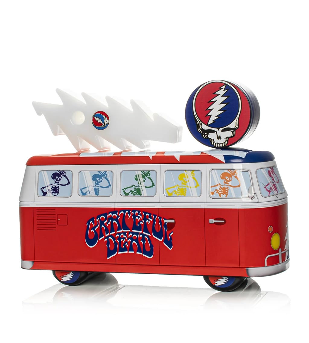 GEAR x Grateful Dead Lightning Bolt collectible bus tin with Steal Your Face and skull decals