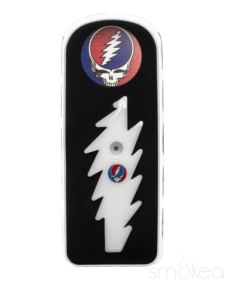 White lightning bolt-shaped Grateful Dead collectible with Steal Your Face skull medallion