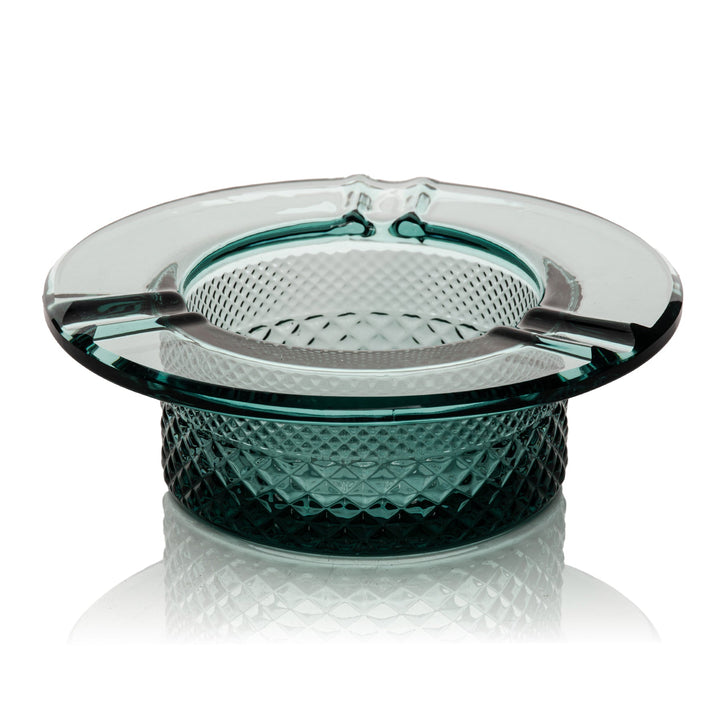 Jane West Twenties Collection Ashtray in Teal - heat-resistant crystal-cut glass ashtray with pre-roll divots