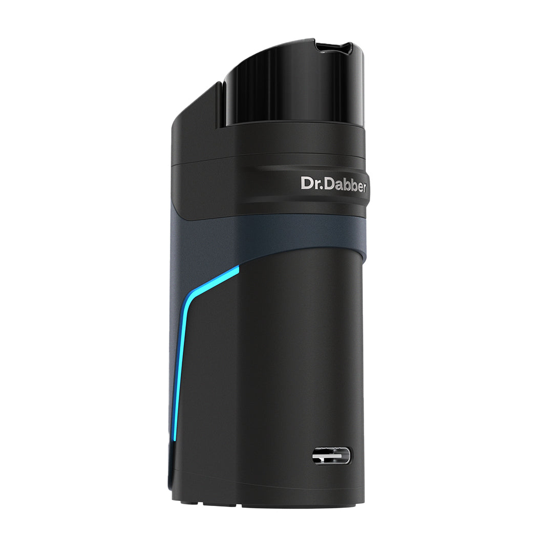 Front view of the closed Dr. Dabber Ghost 2 pocket e-rig with illuminated LED strip