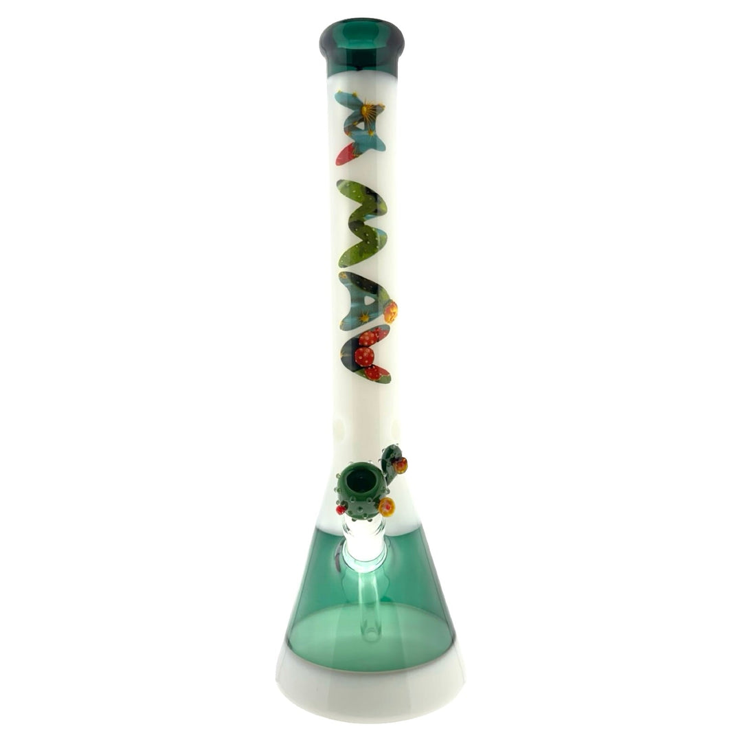 18" Cactus Teal & White Beaker Bong x Empire Glassworks Cactus Bowl by MAV GLASS | BDDbrands
