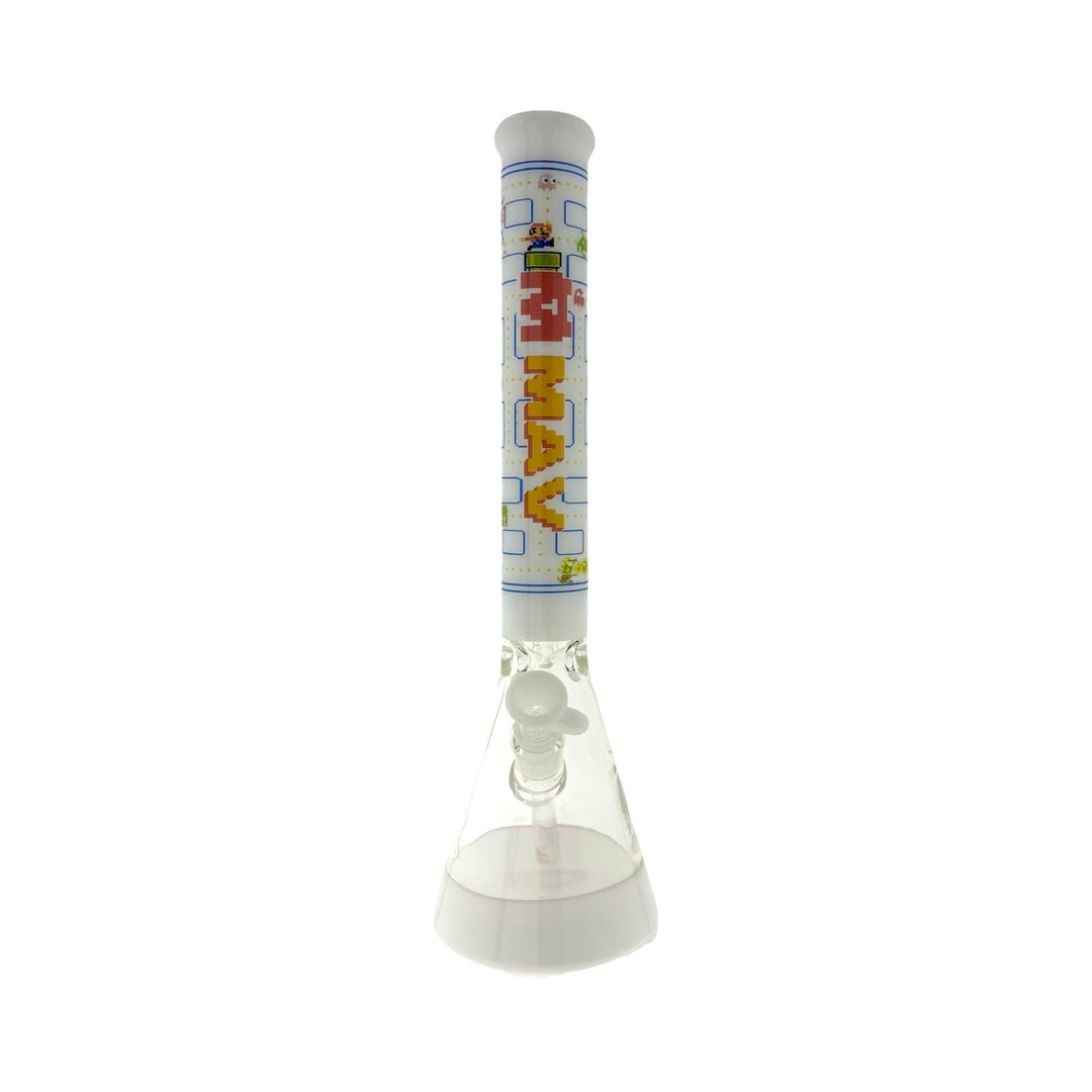 Game Time 18" Beaker Bong Full Color White by MAV GLASS | BDDbrands