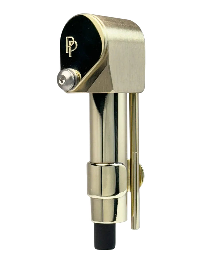 Proto Pipe Classic brass metal hand pipe with gold-finished cap, engraved PP logo, and black rubber mouthpiece