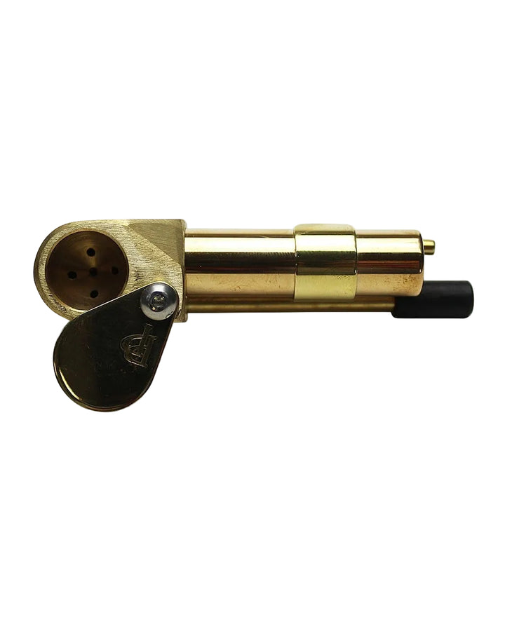 Proto Pipe Classic brass hand pipe with removable bowl lid open showing built-in storage chamber