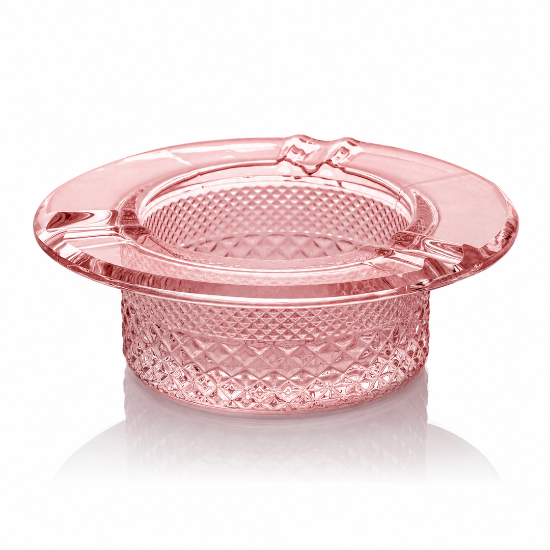 Jane West Twenties Collection Ashtray in Pink - heat-resistant crystal-cut glass ashtray with pre-roll divots